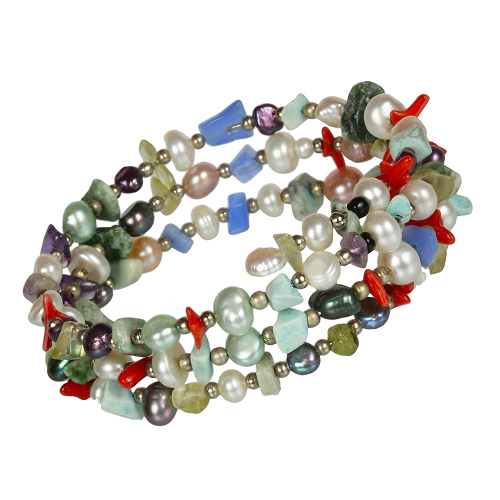 Perlenarmband Perlenarmkette Süßwasserperlen Armreif multicolor - zum Schließen ins Bild klicken